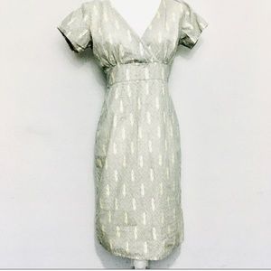 Matrushka Construction silver toned feather print dress empress cut